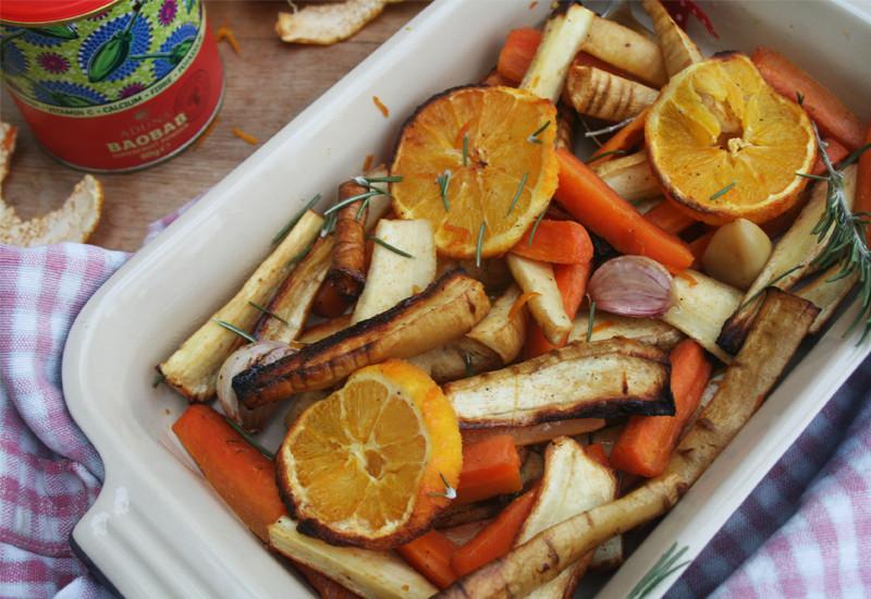 Baobab, Orange & Maple-Roasted Vegetables