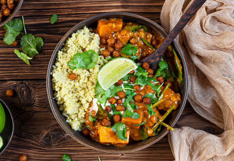 Lentil & Sweet Potato Curry with Saffron Fonio