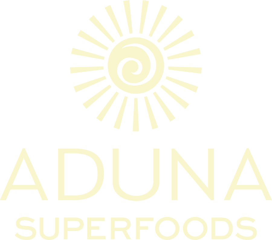 Logo of Aduna Superfoods with a sun design.