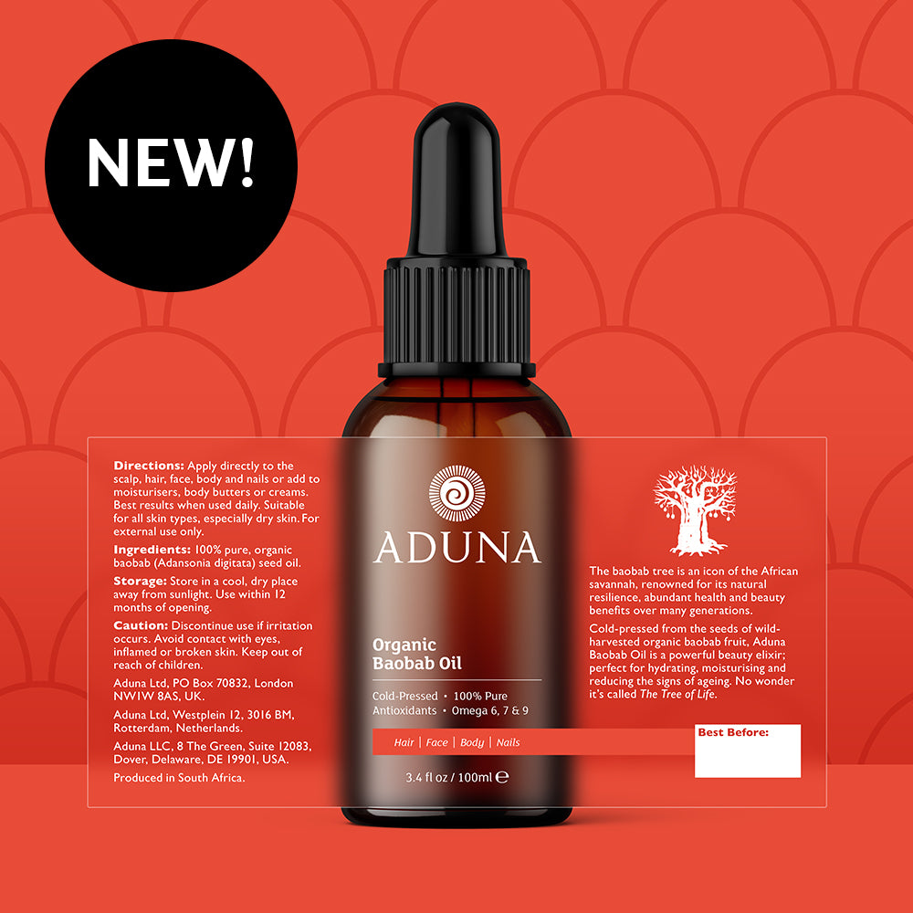 Aduna Baobab Beauty Oil Front of Pack and Back of Pack