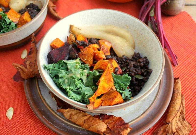 Seasonal Glow Bowls with Baobab-Maple Vinaigrette