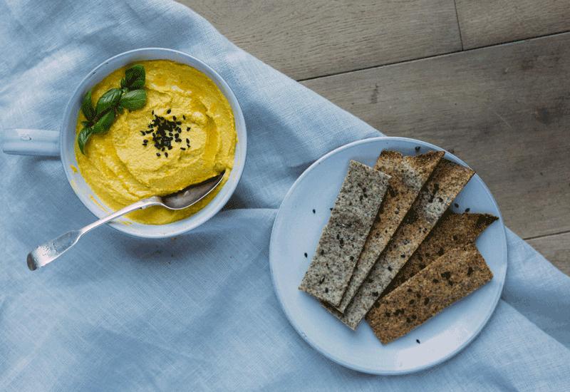 Baobab & Turmeric Hummus with Nut & Seed Crackers