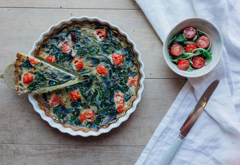 Roasted Vegetable Quiche with Oat, Almond & Moringa Crust