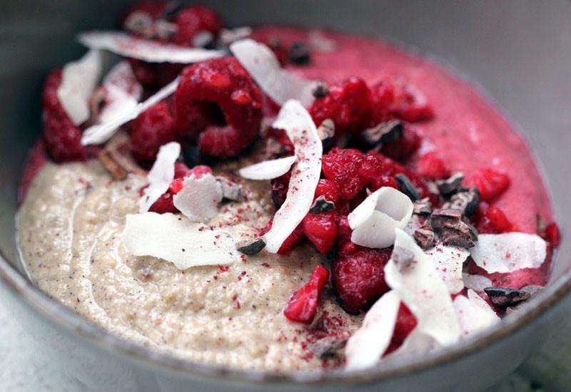 Raspberry Baobab Smoothie Bowl With Lucuma Cashew Cream