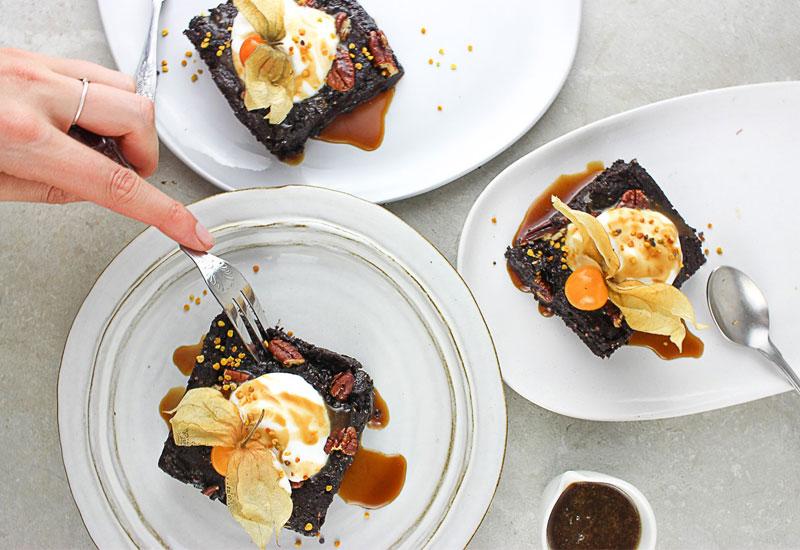 Healthy Chocolate Brownie With Orange & Baobab Sauce