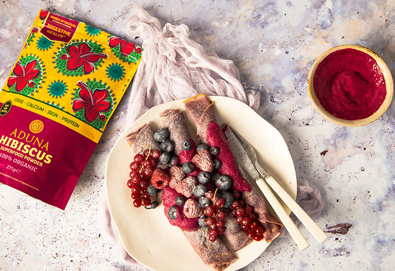 Hibiscus Crepes with Coconut & Hibiscus Sauce