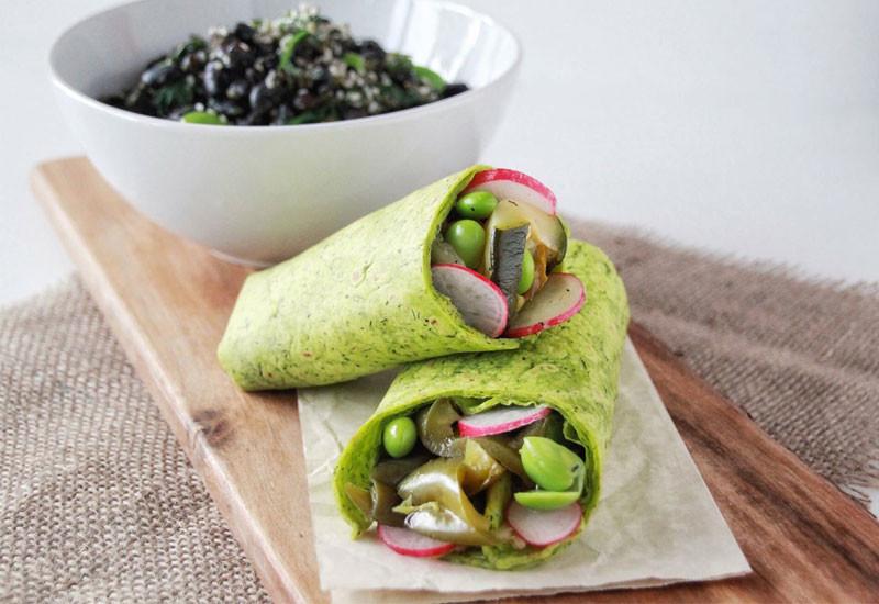 Moringa & Spinach Tortillas With Roasted Veg Filling