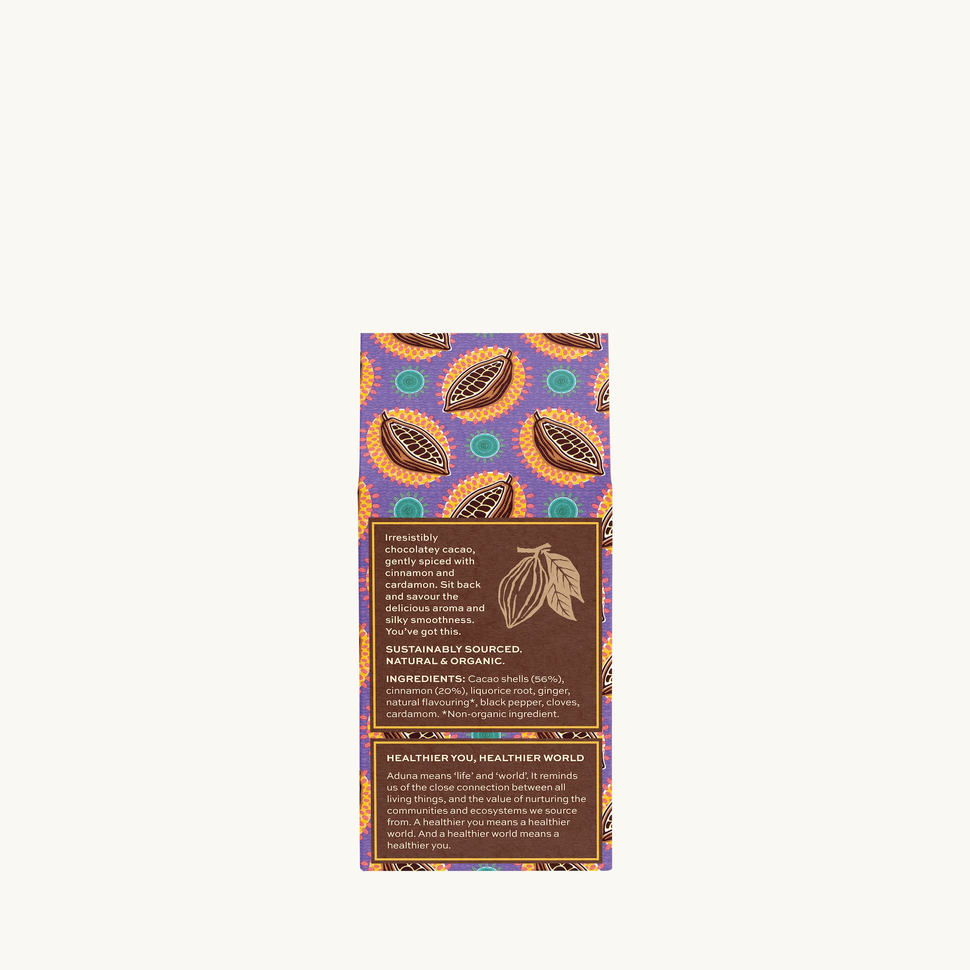 Aduna Relax: Cacao Tea (Back of Pack)