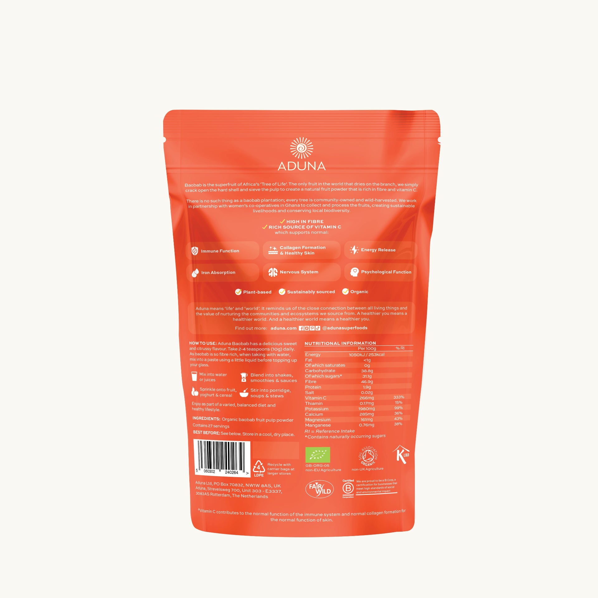 Baobab Powder pouch rear packaging