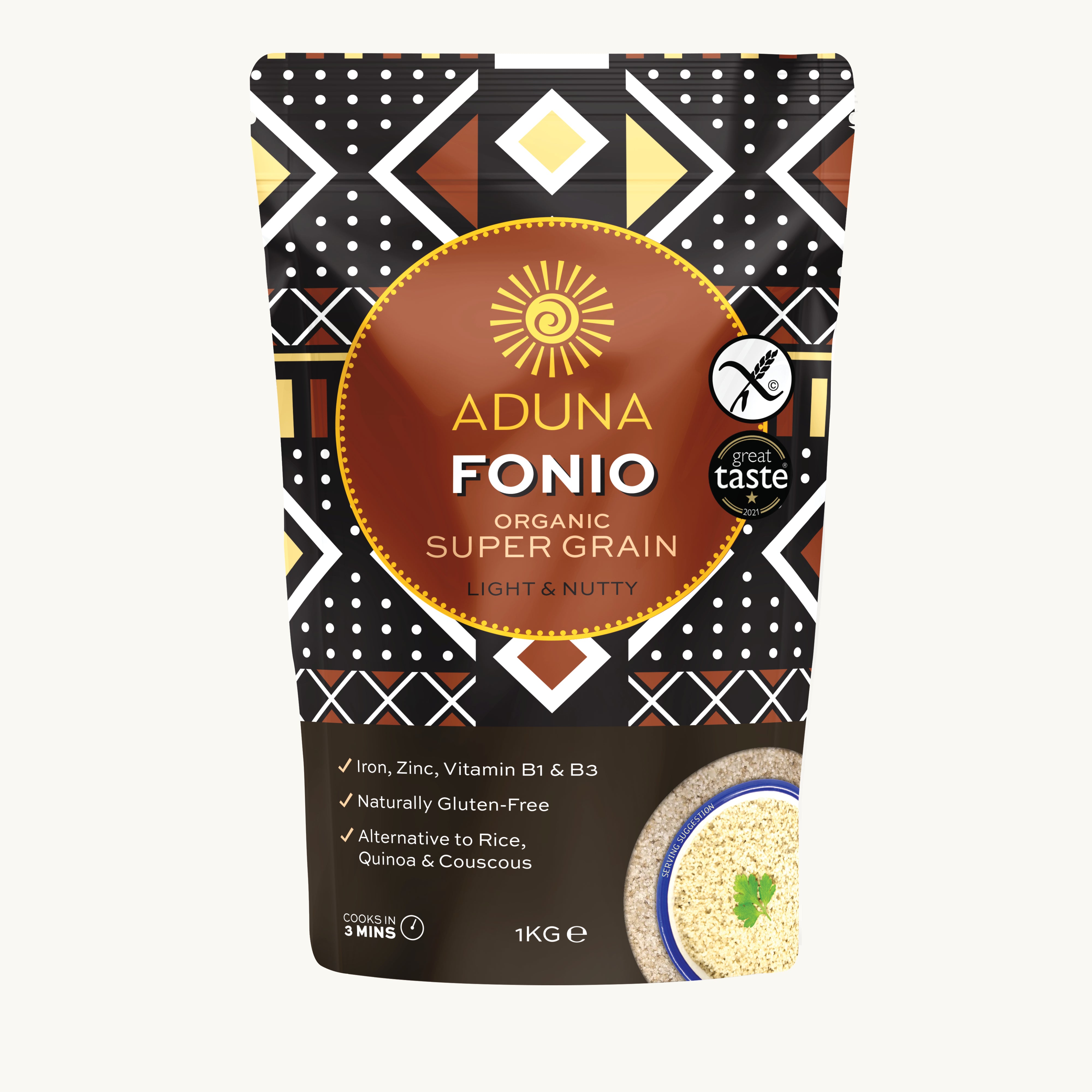 Aduna Fonio Super Grain 1kg Pouch - Front of Pack