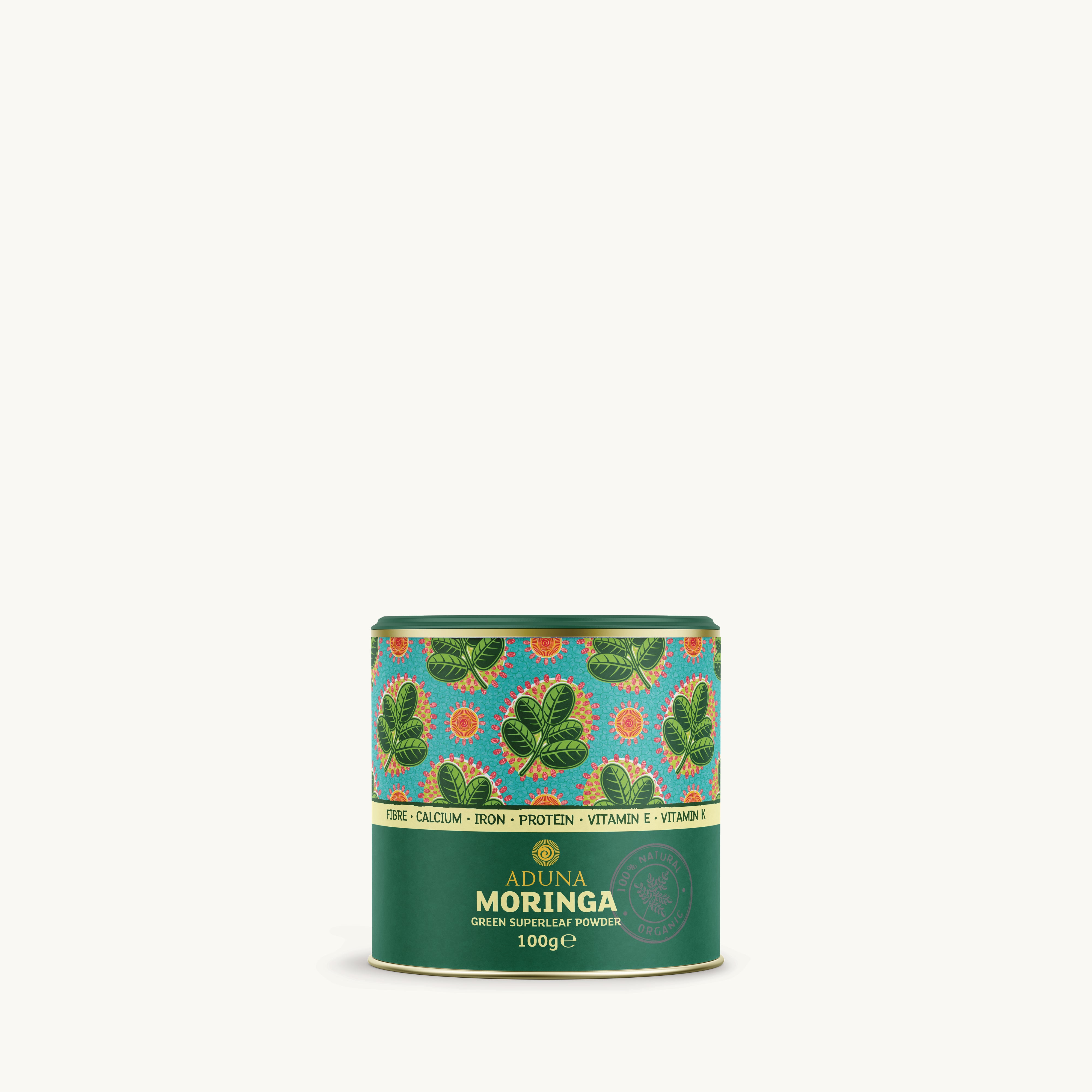 Aduna Moringa Tub 100g - Front of Pack